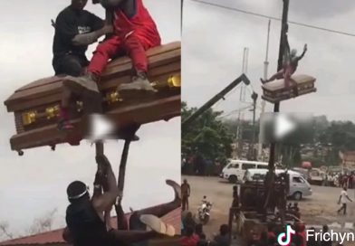 Wild Coffin Display After Crane Operator Dies At Tarkwa– (VIDEO)